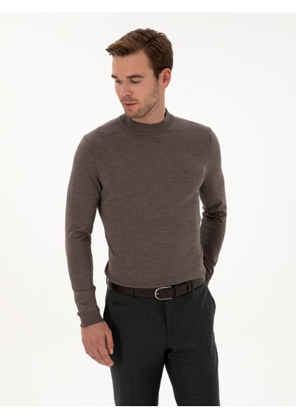 Erkek Vizon Slim Fit Kaşmir İpek Karışımlı Çeyrek Balıkçı Yaka Triko Kazak 50316299-VR052 modelleri