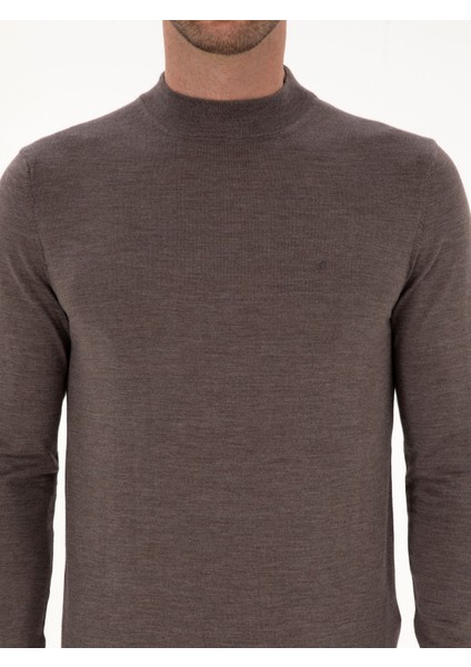 Erkek Vizon Slim Fit Kaşmir İpek Karışımlı Çeyrek Balıkçı Yaka Triko Kazak 50316299-VR052