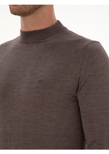 Erkek Vizon Slim Fit Kaşmir İpek Karışımlı Çeyrek Balıkçı Yaka Triko Kazak 50316299-VR052