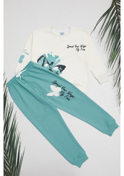 Kelebek ve Yazı Baskılı Kız Çocuk 2 Li Takım