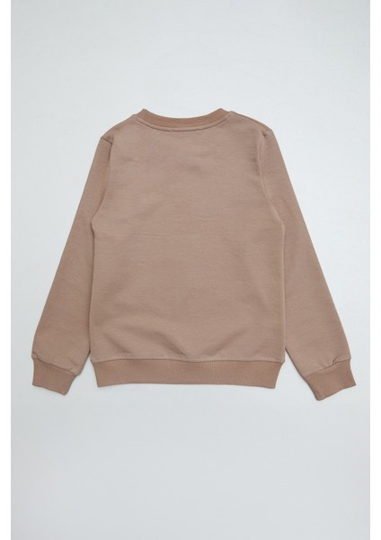 Kelebek Nakışlı Bisiklet Yaka Kız Çocuk Sweatshirt modelleri