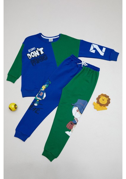 Baskılı Renk Bloklu Erkek Çocuk Eşofman Takımı