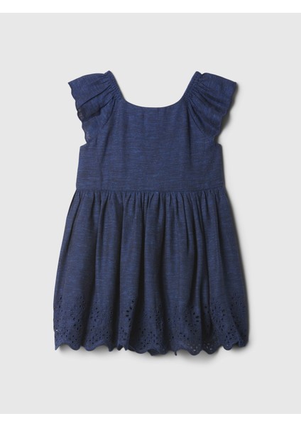 Kız Bebek Koyu Mavi Fırfır Kollu Fisto Işlemeli Elbise indirimleri