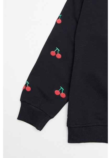 Kolları Kiraz Nakışlı Kız Çocuk Sweatshirt fiyatları
