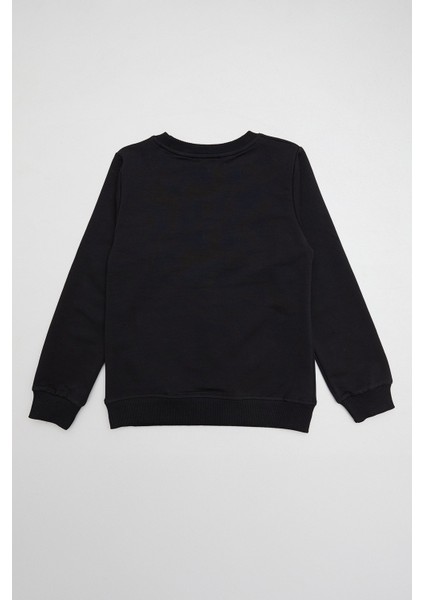 Kelebek Nakışlı Bisiklet Yaka Kız Çocuk Sweatshirt modelleri