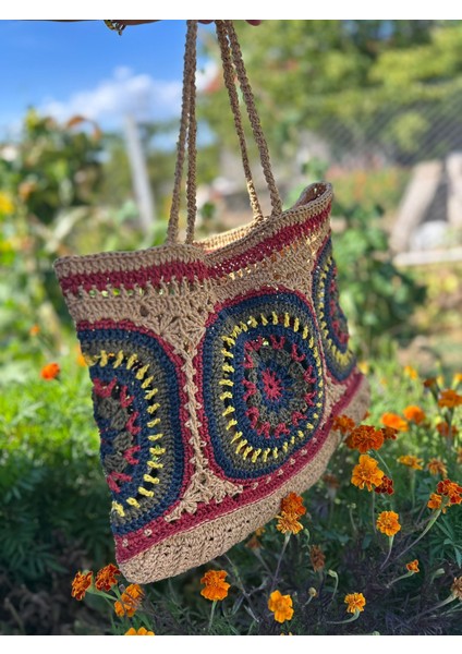 El Yapımı Büyük Hasır Örgü Plaj Çantası –astarsız Renkli Bohem Omuz Çantası Yazlık modelleri