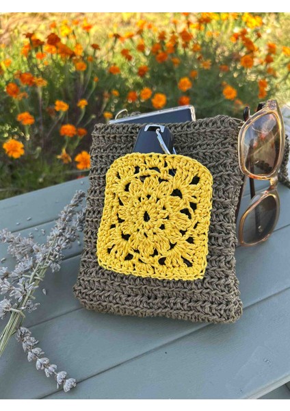 El Yapımı Örgü Telefon Çantası – Küçük Boy Hasır Görünümlü Omuz Çantası fırsatları