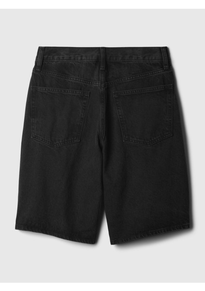 Kadın Siyah 11.5" Mid Rise Longline Denim Şort