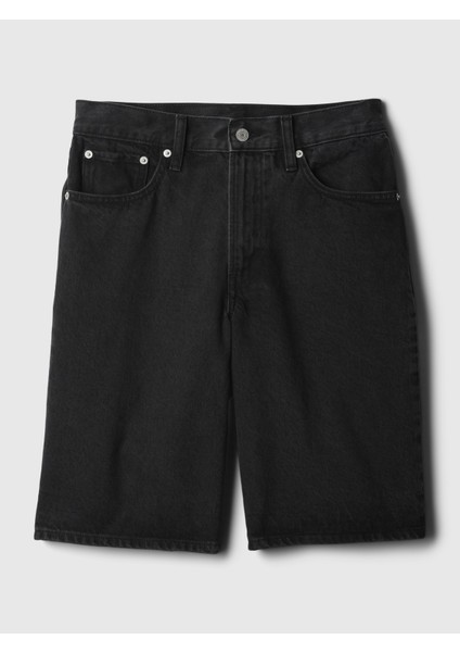 Kadın Siyah 11.5" Mid Rise Longline Denim Şort