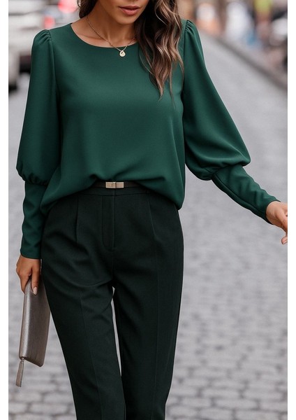 Kadın Uzun Kollu Yuvarlak Yakalı Düğmeli Ithal Krep Bluz modelleri