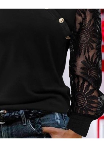 Kadın Uzun Kollu Yakası Asimetrik Detaylı Düğmeli Viskon Iki Iplik Bluz modelleri