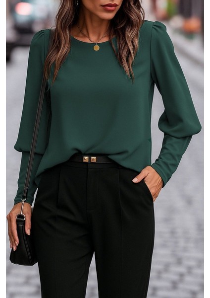Kadın Uzun Kollu Yuvarlak Yakalı Düğmeli Ithal Krep Bluz fiyatları