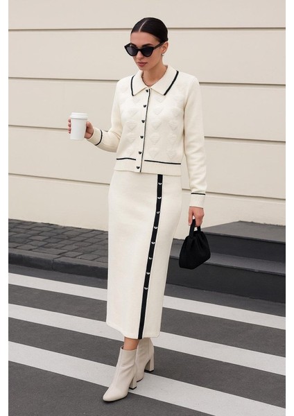 Kadın Şerit Detay Ceket ve Etek Ikılı Takım