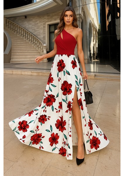 Kadın Tek Omuzdan Askılı Damla Detaylı Üst Dalgıç Alt Süprem Maxi Elbise