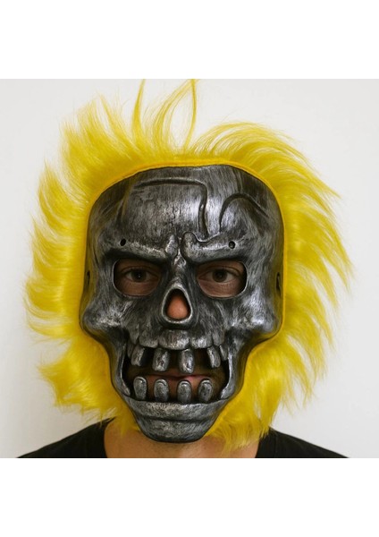 Wild Skull - Metalik Renk Kafatası Sarı Saçlı Iskelet Maske