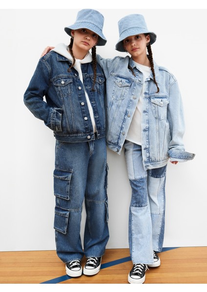 Erkek Çocuk Mavi Double Kargo Baggy Jean Pantolon