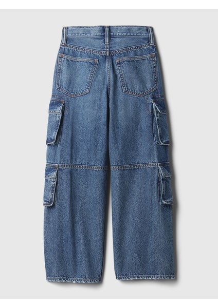 Erkek Çocuk Mavi Double Kargo Baggy Jean Pantolon