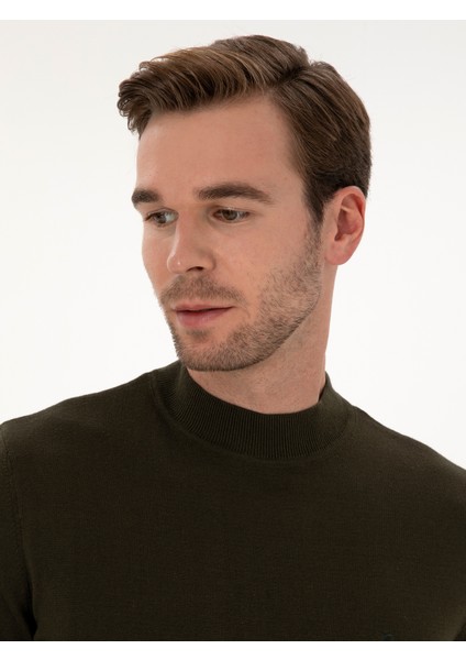 Erkek Haki Slim Fit Pamuk Karışımlı Çeyrek Balıkçı Yaka Basic Triko Kazak 50318704-VR027 fiyatları