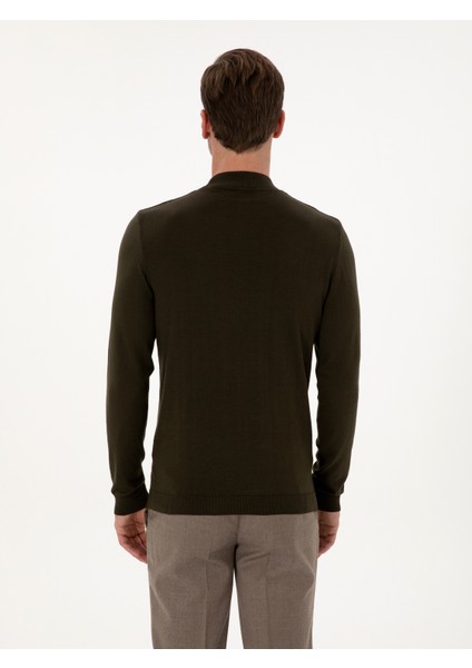 Erkek Haki Slim Fit Pamuk Karışımlı Çeyrek Balıkçı Yaka Basic Triko Kazak 50318704-VR027 indirimleri