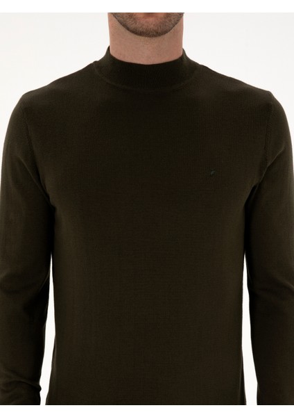 Erkek Haki Slim Fit Pamuk Karışımlı Çeyrek Balıkçı Yaka Basic Triko Kazak 50318704-VR027