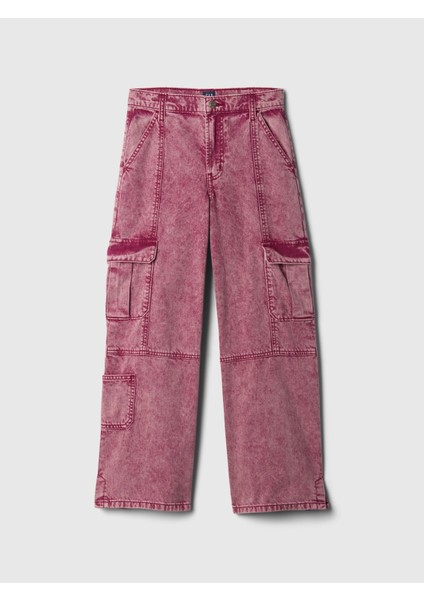 Kız Çocuk Pembe Low Rise Stride Baggy Kargo Jean Pantolon