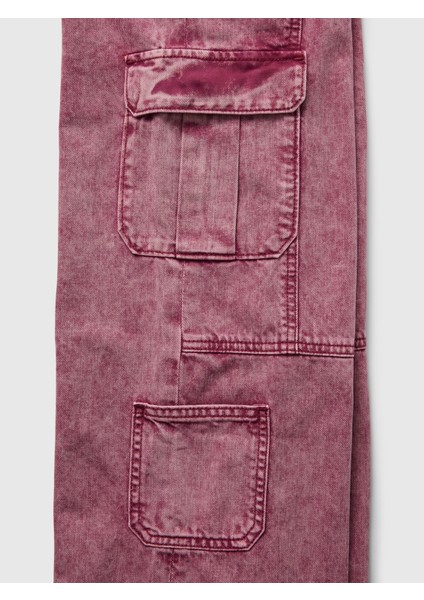 Kız Çocuk Pembe Low Rise Stride Baggy Kargo Jean Pantolon
