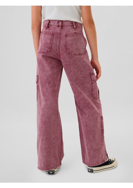 Kız Çocuk Pembe Low Rise Stride Baggy Kargo Jean Pantolon