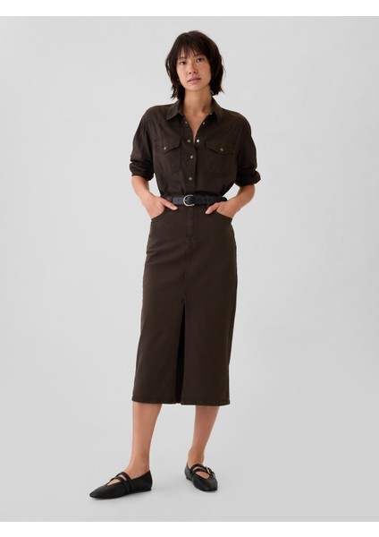 Kadın Kahverengi Crop Denim Gömlek