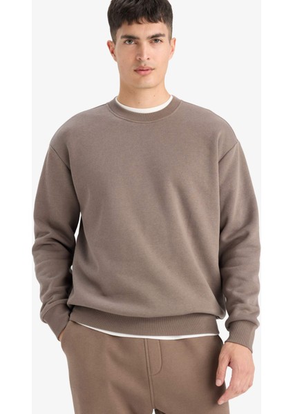 Relax Fit Bisiklet Yaka Kalın İçi Yumuşak Tüylü Basic Düz Sweatshirt T5139AZ25AU