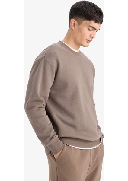 Relax Fit Bisiklet Yaka Kalın İçi Yumuşak Tüylü Basic Düz Sweatshirt T5139AZ25AU modelleri