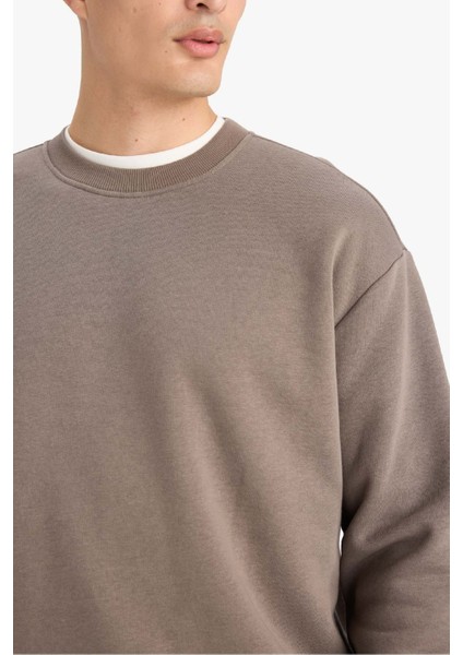 Relax Fit Bisiklet Yaka Kalın İçi Yumuşak Tüylü Basic Düz Sweatshirt T5139AZ25AU indirimleri