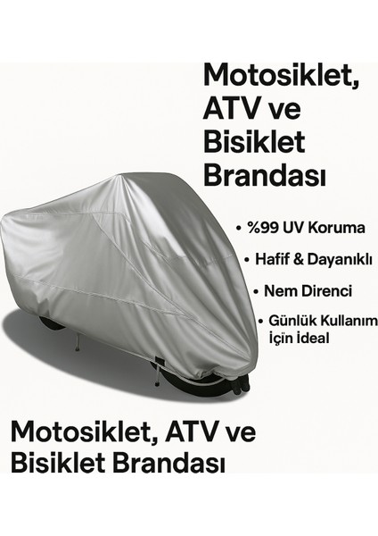 | Benelli Tnt 600 Arka Çanta (Bağlantı Tokalı) Uyumlu Solarblock Prime Uyumlu Motosiklet Brandası | Su Geçirmez, %99 UV, Yansıtıcı Gümüş Üst