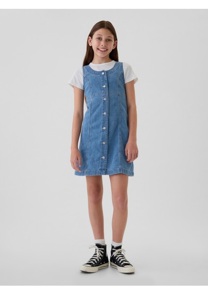 Kız Çocuk Mavi Archive Button Denim Mini Elbise indirimleri