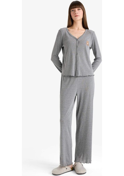 Pijama Takımı Regular Fit Uzun Kollu Üst Uzun Alt-Fall in Love G0222AX25AU