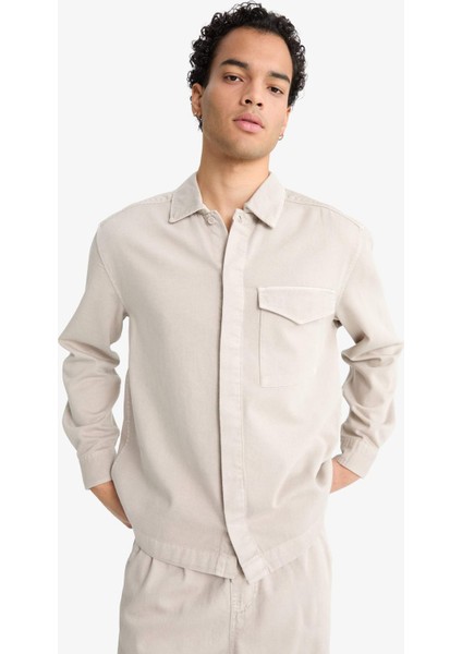 Boxy Fit Polo Yaka Twill Uzun Kollu Gömlek F7124AX25AU fırsatları