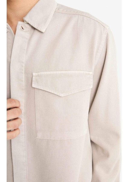 Boxy Fit Polo Yaka Twill Uzun Kollu Gömlek F7124AX25AU indirimleri