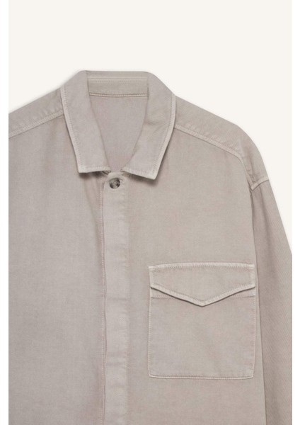 Boxy Fit Polo Yaka Twill Uzun Kollu Gömlek F7124AX25AU