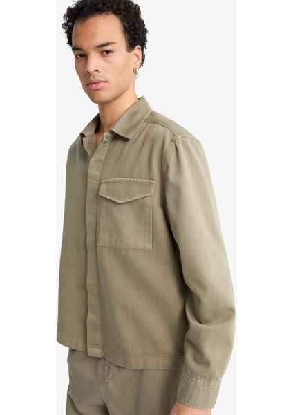 Boxy Fit Polo Yaka Twill Uzun Kollu Gömlek F7124AX25AU fırsatları