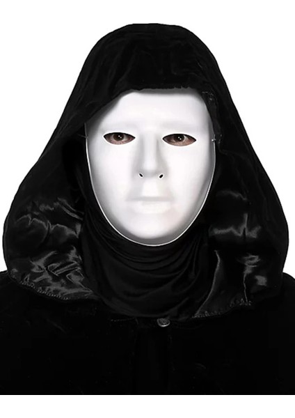 Siyah Kapüşonlu 120 cm Pelerin ve Beyaz Boyanabilir Tam Yüz Maske fiyatları