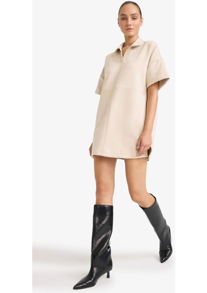 A Kesim Polo Yaka Süet Kısa Kollu Mini Elbise G1680AX25AU fiyatları