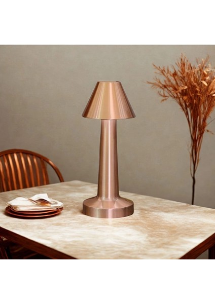 Çatı Model Bronz Renk Şarjlı Dokunmatik 3 Renkli LED Masa Lambası (5047) fiyatları