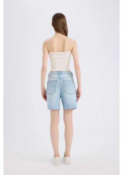 Yüksek Bel Jean Bermuda Şort