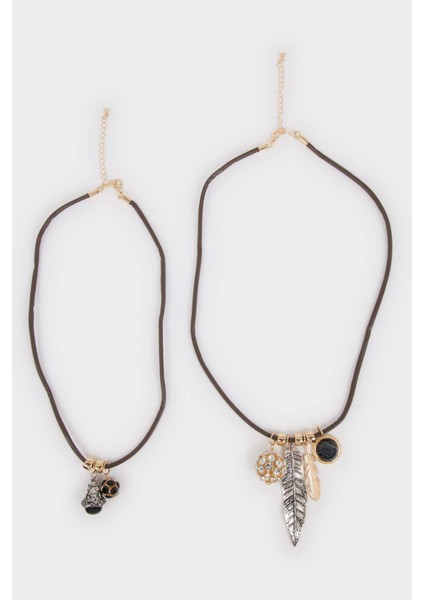 Kadın 2'li Sallantılı Gold Silver Kolye F6769AXNS