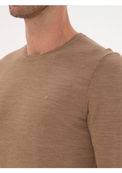 Erkek Camel Slim Fit Yün Karışımlı Bisiklet Yaka Basic Triko Kazak 50315266-VR015
