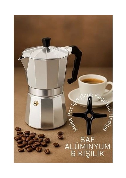 Klasik Italyan Moka Pot - 6061 Saf Alüminyum Profesyonel Moka Pot - 6 Kişilik fiyatları