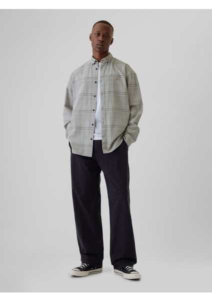 Erkek Gri Brannan Bear İşlemeli Oxford Gömlek