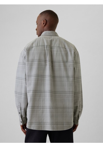 Erkek Gri Brannan Bear İşlemeli Oxford Gömlek