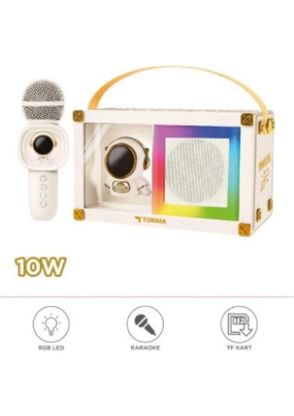Taşınabilir Rgb Işılı Sevimli Figürlü Mikrofonlu Karaoke Bluetooth Hoparlör Krem modelleri