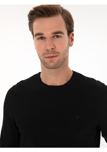 Erkek Siyah Slim Fit Bisiklet Yaka Triko Kazak 50316331-VR046 fiyatları