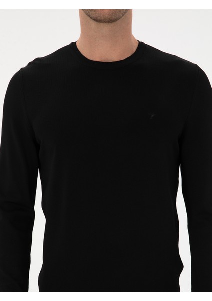 Erkek Siyah Slim Fit Bisiklet Yaka Triko Kazak 50316331-VR046